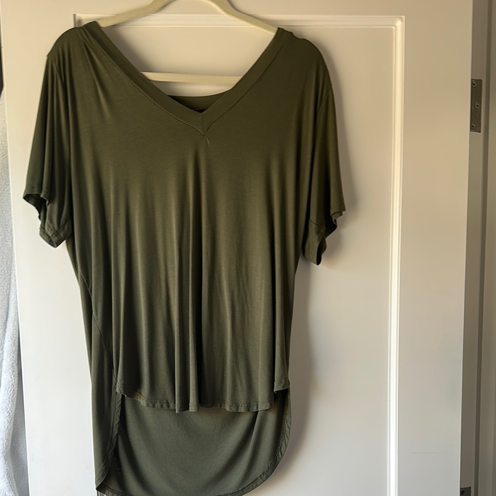 Olive Green V-Neck Women's Top